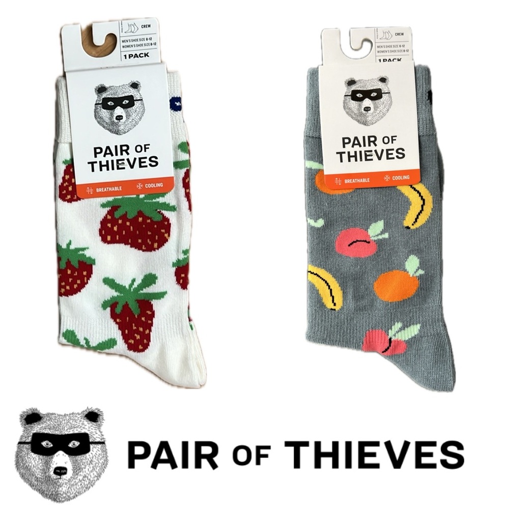 🍓New/ NWT CREW 2-Pair of Thieves Men’s Socks Sz. 8-12 | Strawberries & Fruit